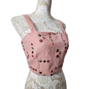 Indya Rose Pink Mirror Work Crop Top Size Large